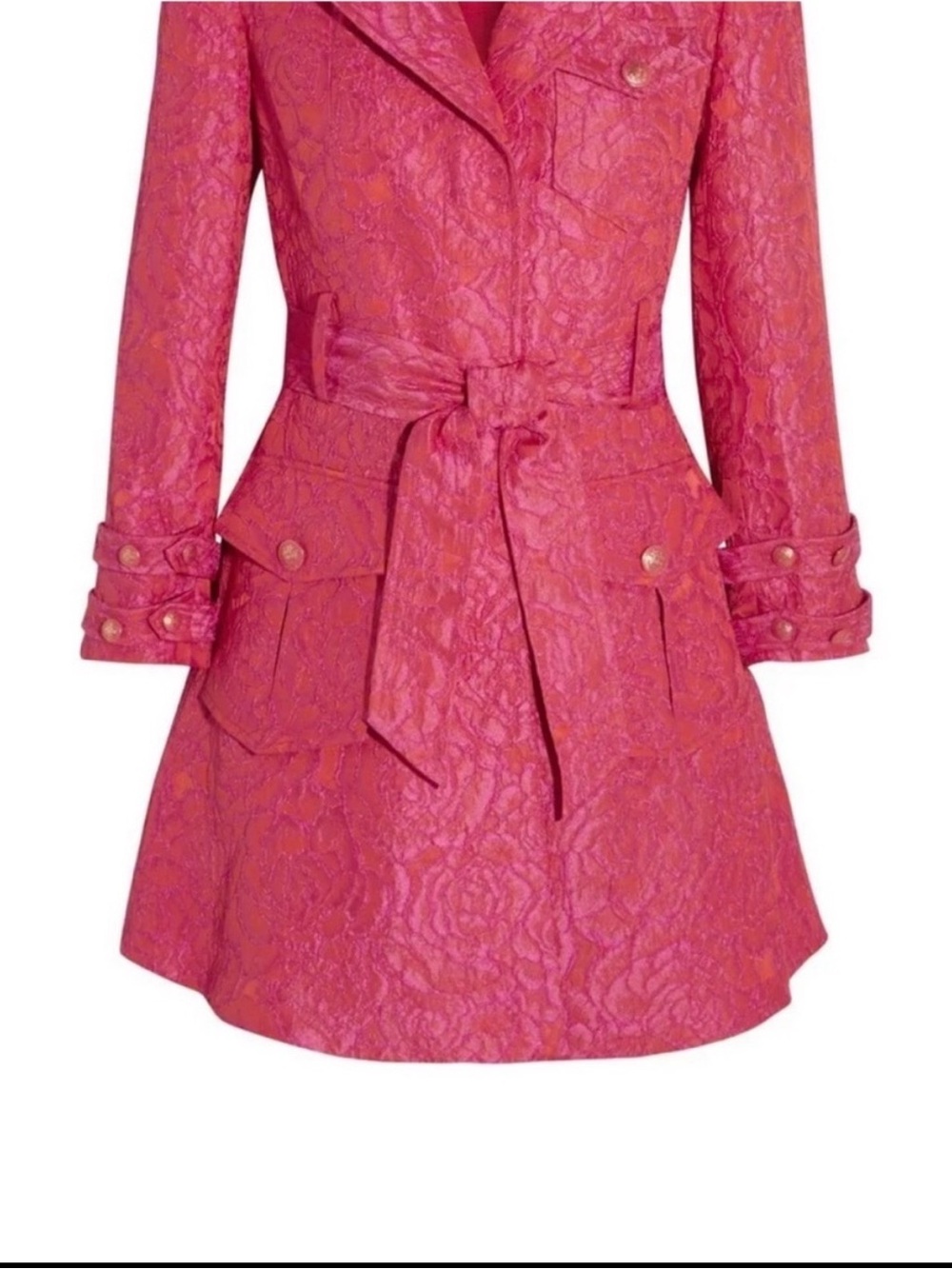 RARE Alice + Olivia Jacquard Trench Coat Belted Brocade NWOT Pink Metallic Rose - Picture 5 of 11